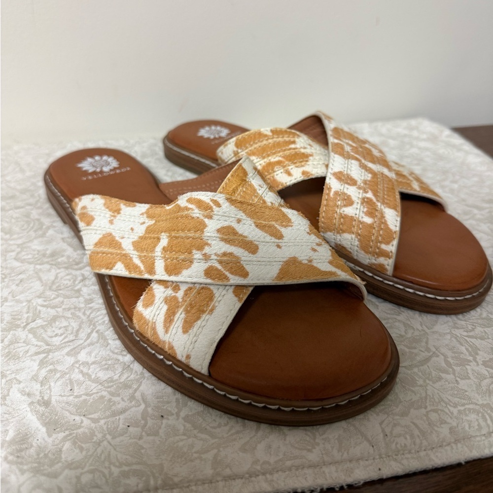 YELLOW BOX WOMEN'S 8.5 LINTA CROSSBAND
SLIDE SANDALS Real Cow Fur Leather - Picture 2 of 7